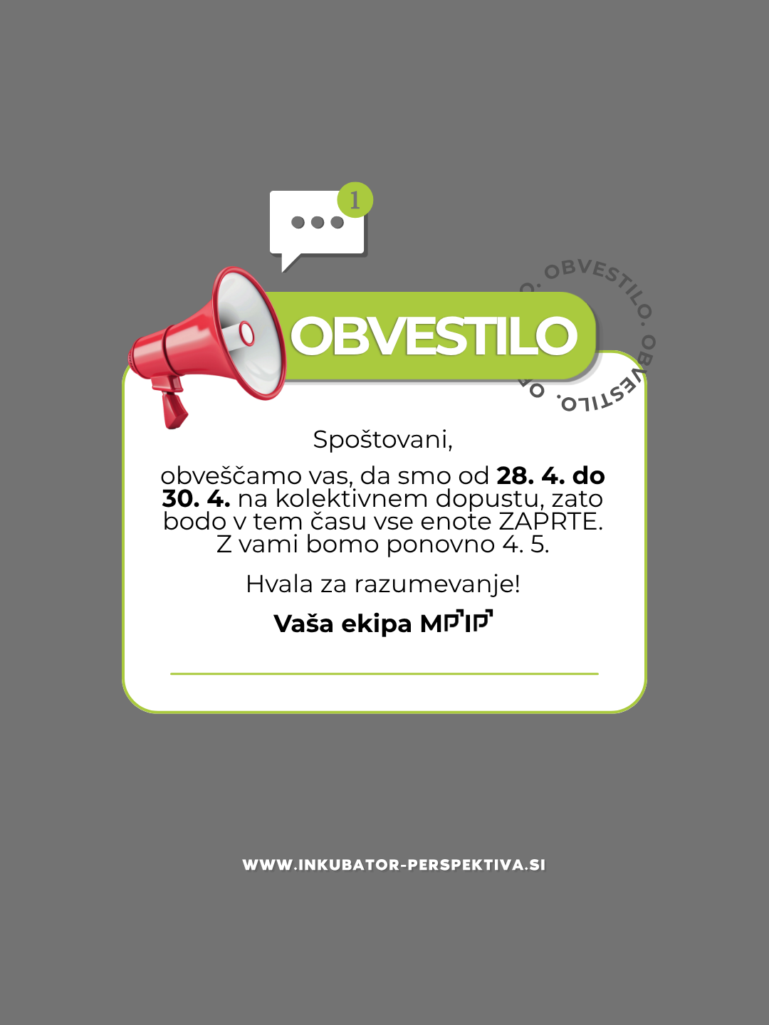 obvestilo o kolektivnem dopustu